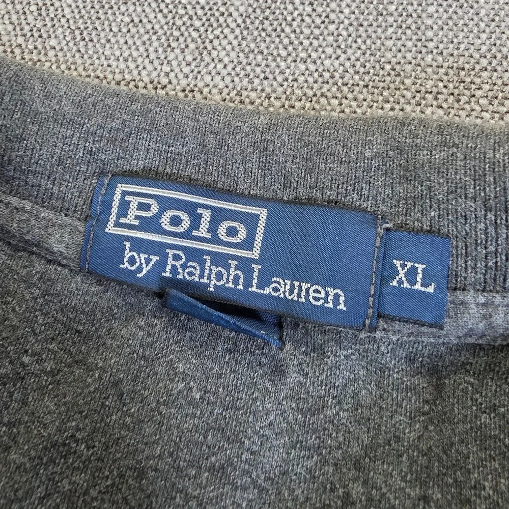 Polo Ralph Lauren Polo Shirt Mens XL Grey Herringbone L/S Cotton‎ Classic